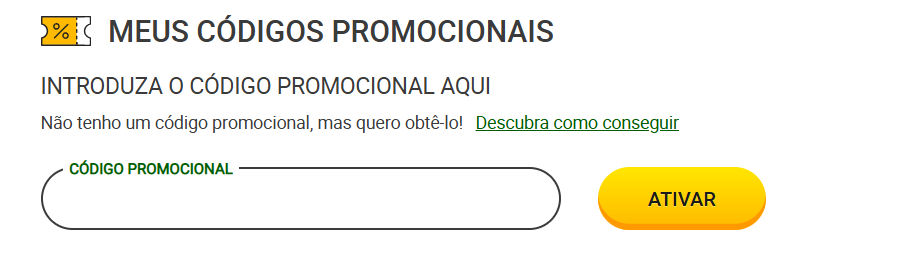 Meus bônus e códigos promocionais